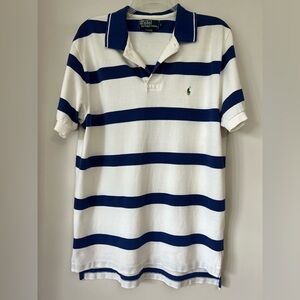 Vintage Polo Ralph Lauren Shirt Men Large White Blue Striped Polo 90s Y2K